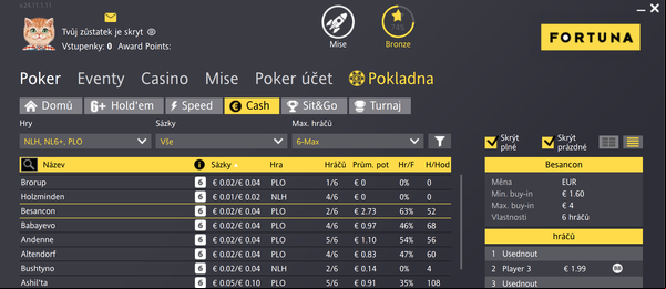 Fortuna Poker cash game