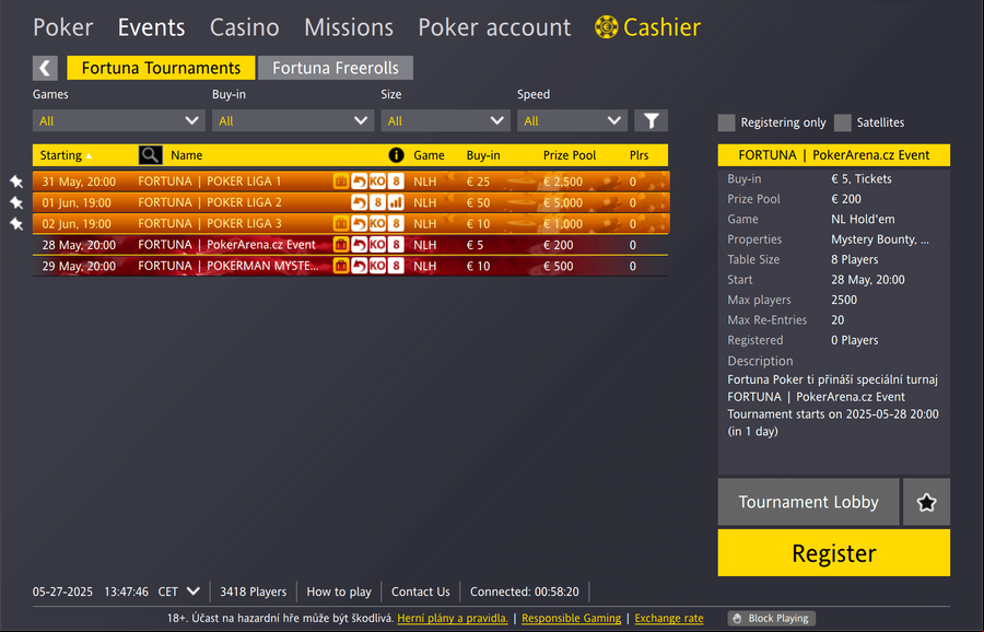 Kde najdete turnaje Fortuna Poker Ligy v lobby Fortuna herny?